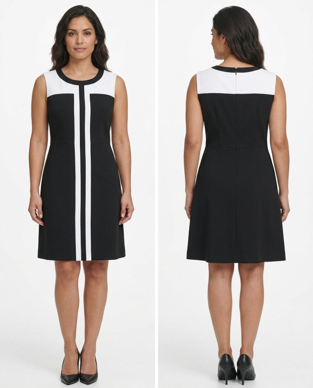 Calvin Klein Black White Sleeveless Sheath Dress Women See Measurements
